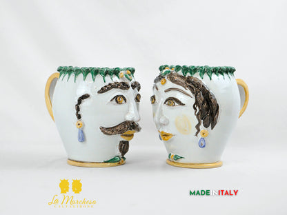 Vaso Design Volto Pigna in Ceramica di Caltagirone 21cm