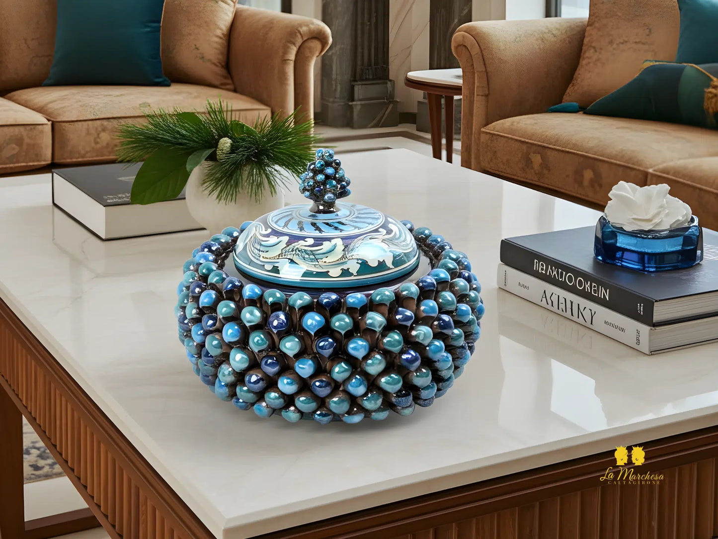 Biscottiera Pigna Madreperla Ceramica di Caltagirone - Vari colori