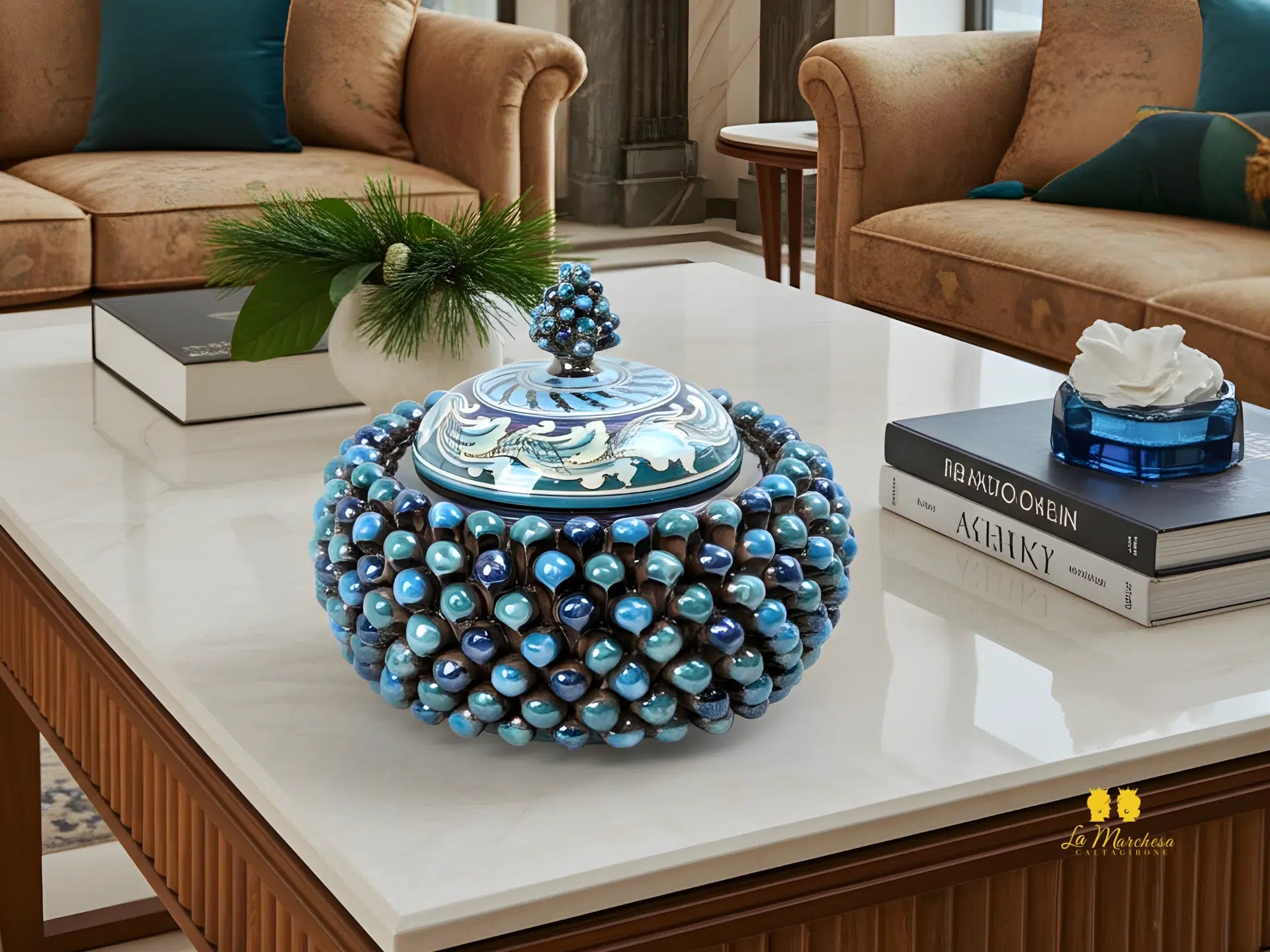 Biscottiera Pigna Madreperla Ceramica di Caltagirone - Vari colori