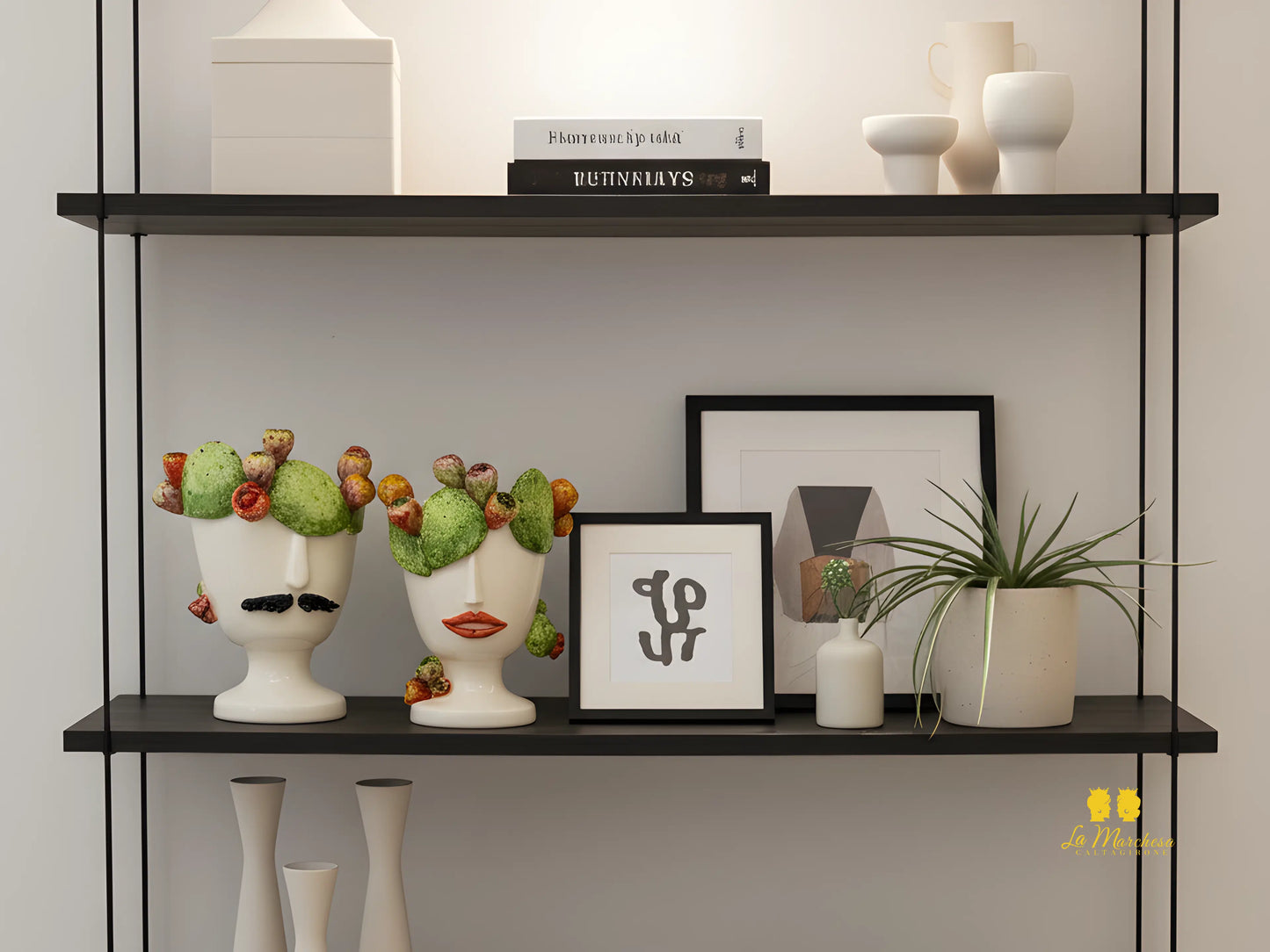 Vaso Design Volto in Ceramica di Caltagirone Fichi D'India 26cm