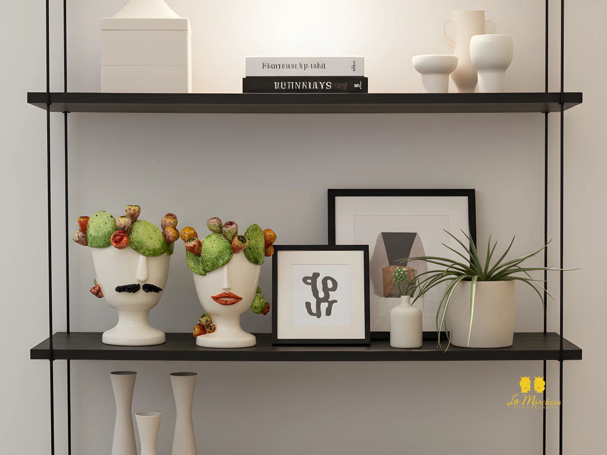 Vaso Design Volto in Ceramica di Caltagirone Fichi D'India 26cm