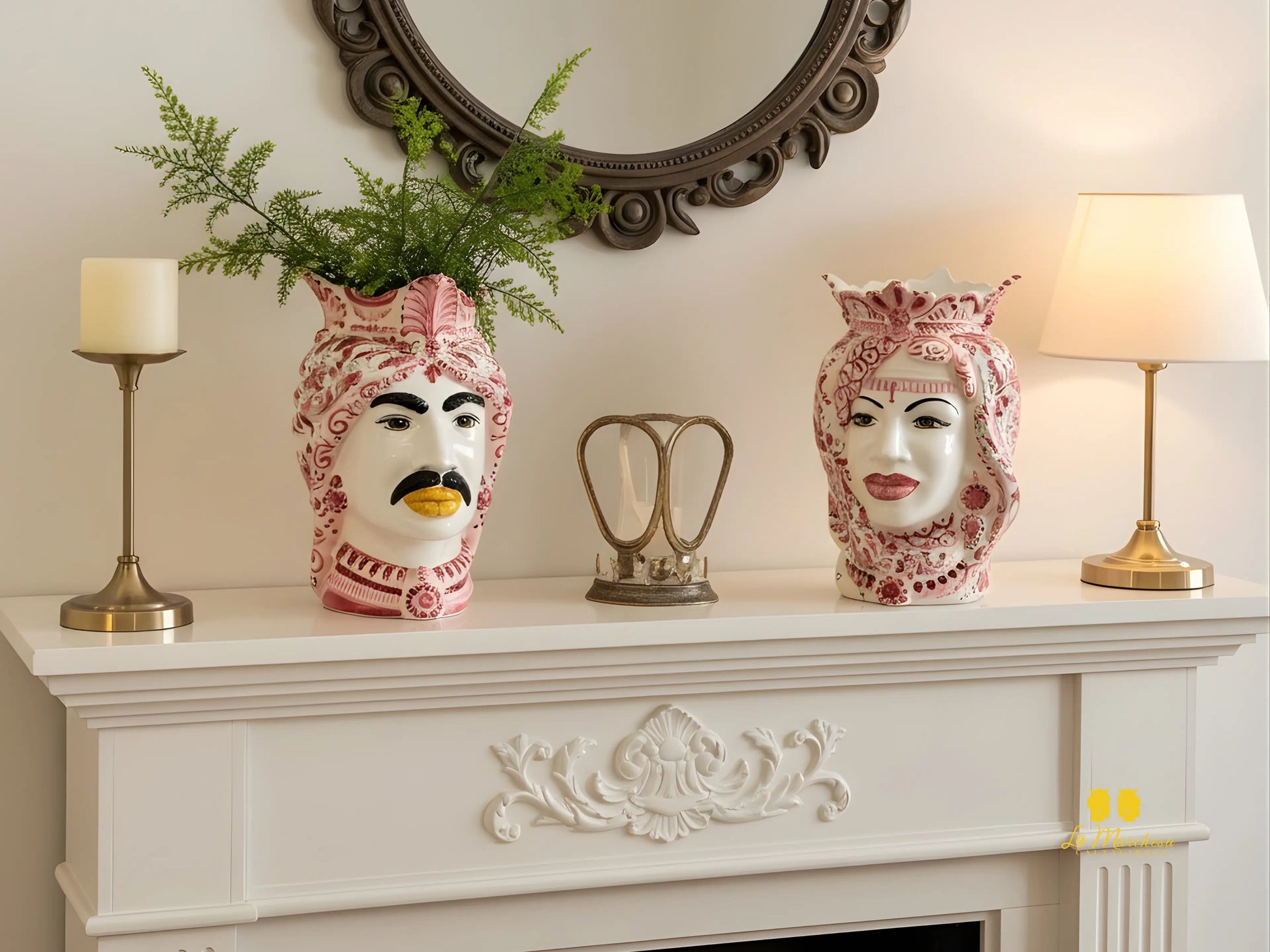 Teste di Moro Ceramica di Caltagirone Afro '600 Bordeaux 37cm