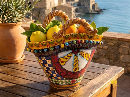 Vaso Coffa Siciliana Portavaso in Ceramica di Caltagirone Madreperla 38cm