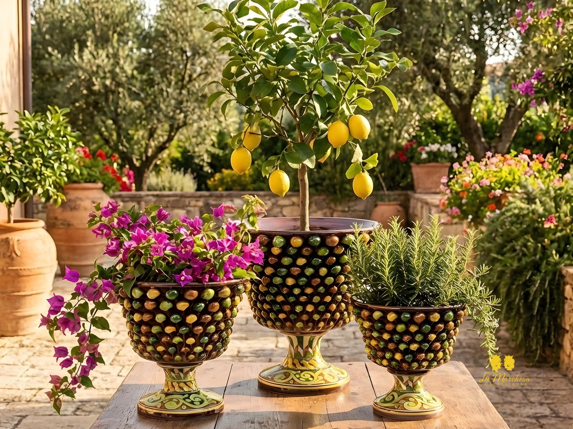 Portavaso Pigna Siciliana Madreperla Cratere Multicolor in Ceramica di Caltagirone - Varie Misure