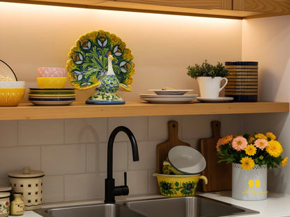 Pavone in Ceramica di Caltagirone Ornato Fiori 28cm - Vari Decori