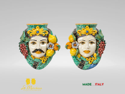 Teste di Moro in Ceramica di Caltagirone da Parete 28cm
