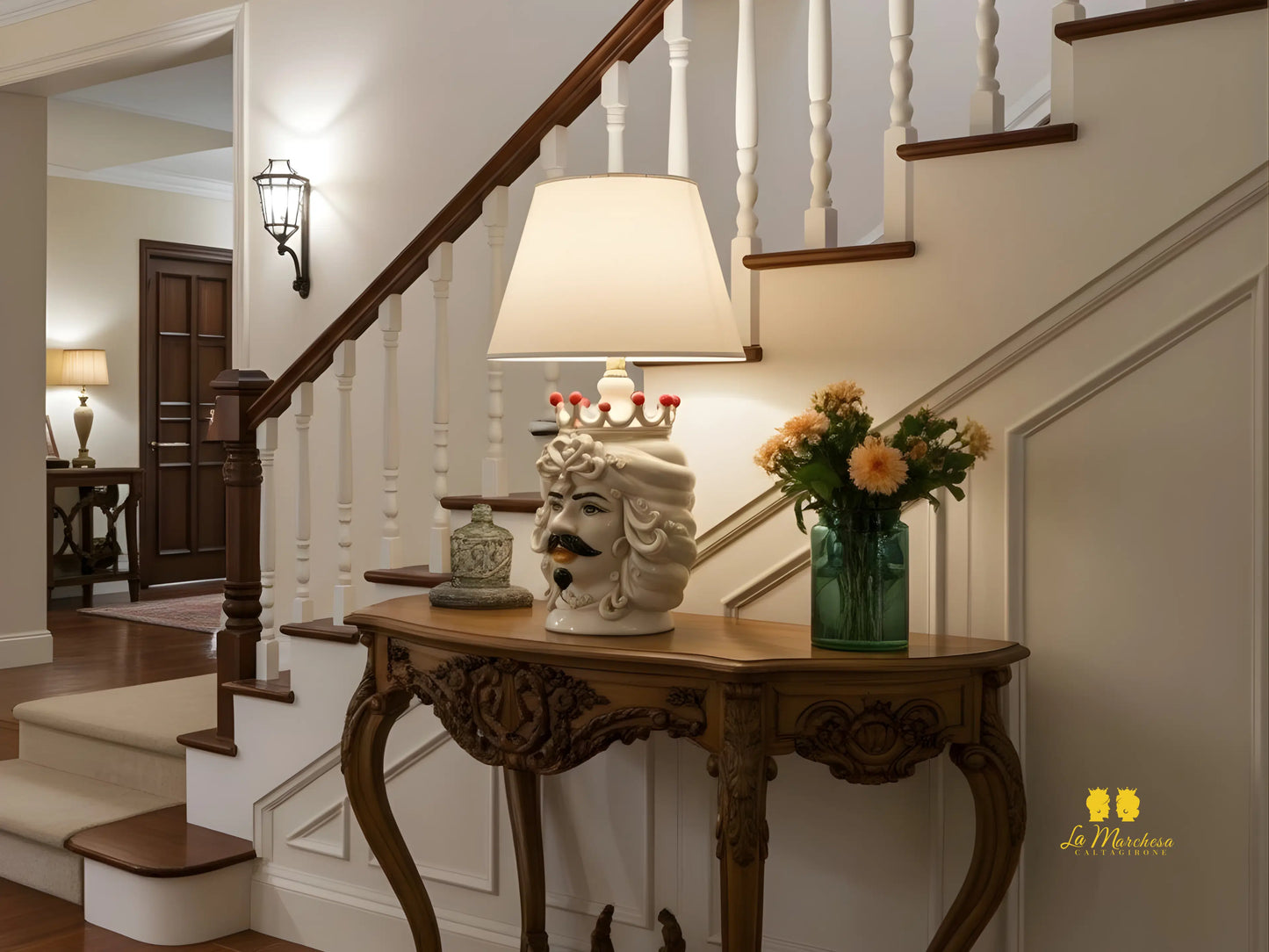 Lampada Teste di Moro Siciliane in Ceramica di Caltagirone Fumé 31cm - Vari Modelli