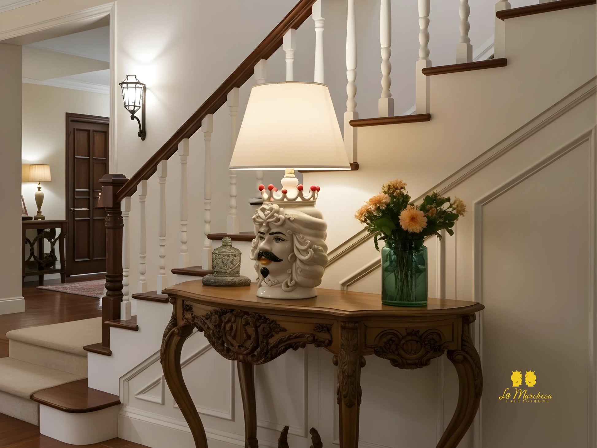 Lampada Teste di Moro Siciliane in Ceramica di Caltagirone Fumé 31cm - Vari Modelli