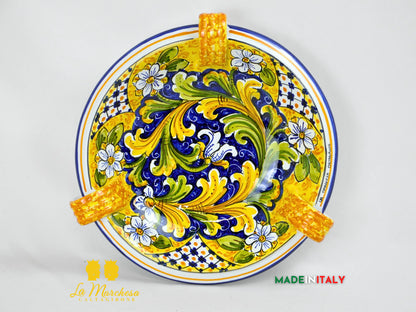 Ciotola Centrotavola in Ceramica di Caltagirone manici  ornato blu antico 31cm