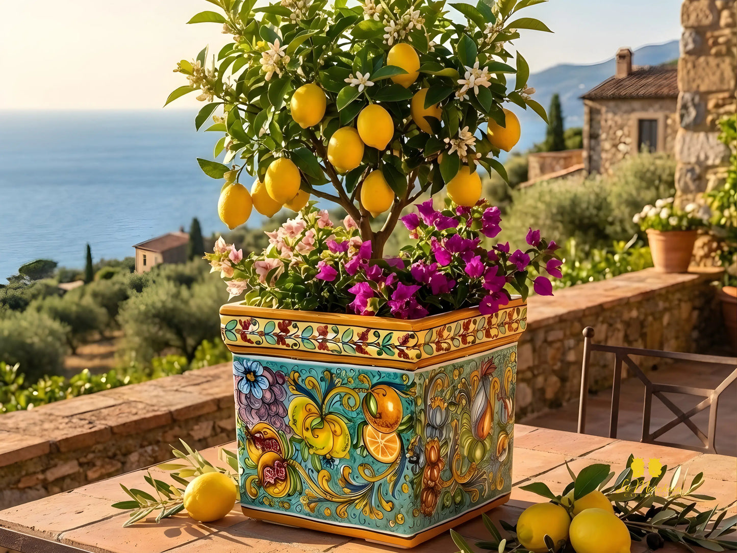 Porta Vaso Quadrato in Ceramica di Caltagirone 32cm - Vari Decori