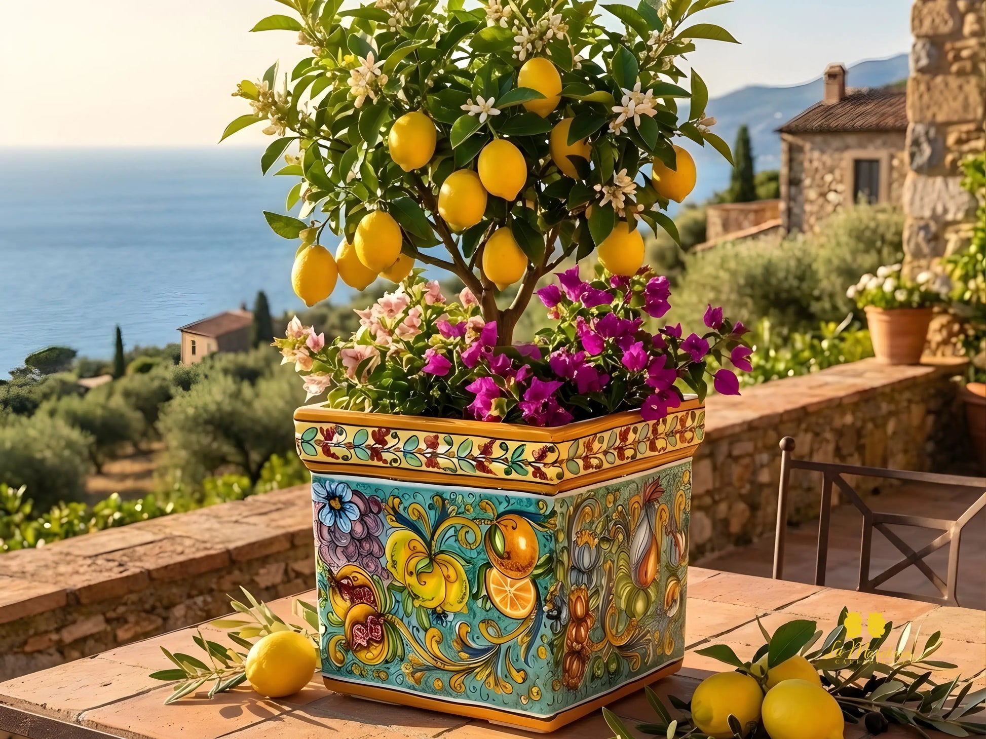 Porta Vaso Quadrato in Ceramica di Caltagirone 32cm - Vari Decori