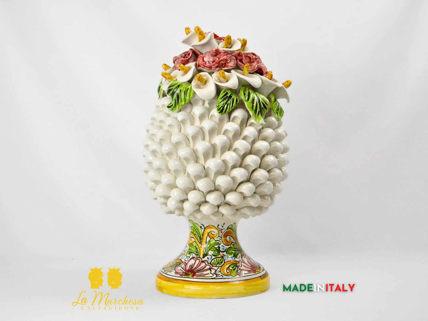 Pigna Siciliana in Ceramica di Caltagirone Applicazioni Fiori - Vari Modelli
