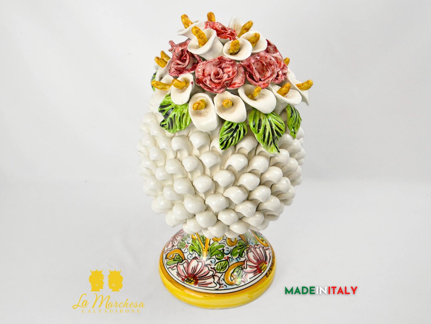 Pigna Siciliana in Ceramica di Caltagirone Applicazioni Fiori - Vari Modelli