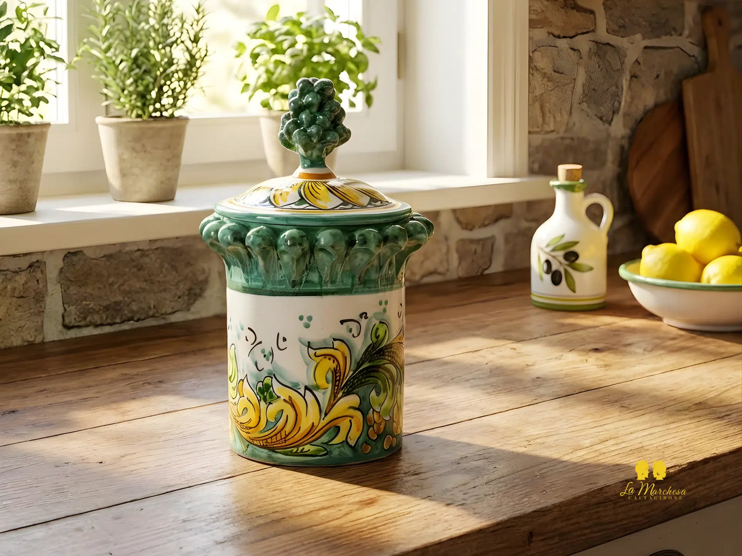 Barattolo Contenitore Pigna in Ceramica di Caltagirone