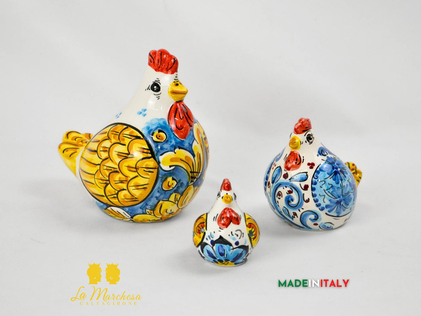 Gallina in Ceramica di Caltagirone Decorata - Varie Misure