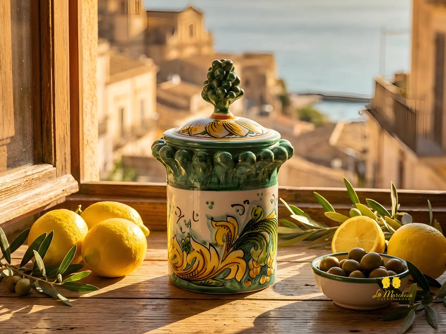 Barattolo Contenitore Pigna in Ceramica di Caltagirone
