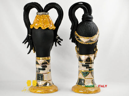 Teste di Moro Design Afro Platino Oro e Madreperla in Ceramica di Caltagirone cm60