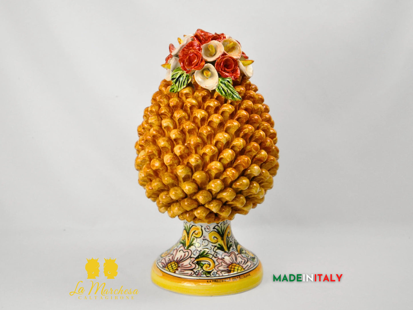 Pigna Siciliana in Ceramica di Caltagirone Applicazioni Fiori - Vari Modelli