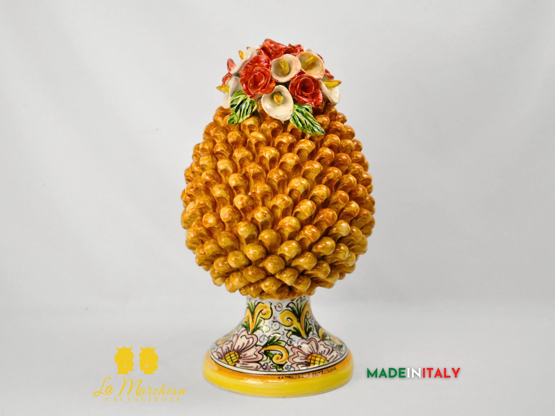 Pigna Siciliana in Ceramica di Caltagirone Applicazioni Fiori - Vari Modelli