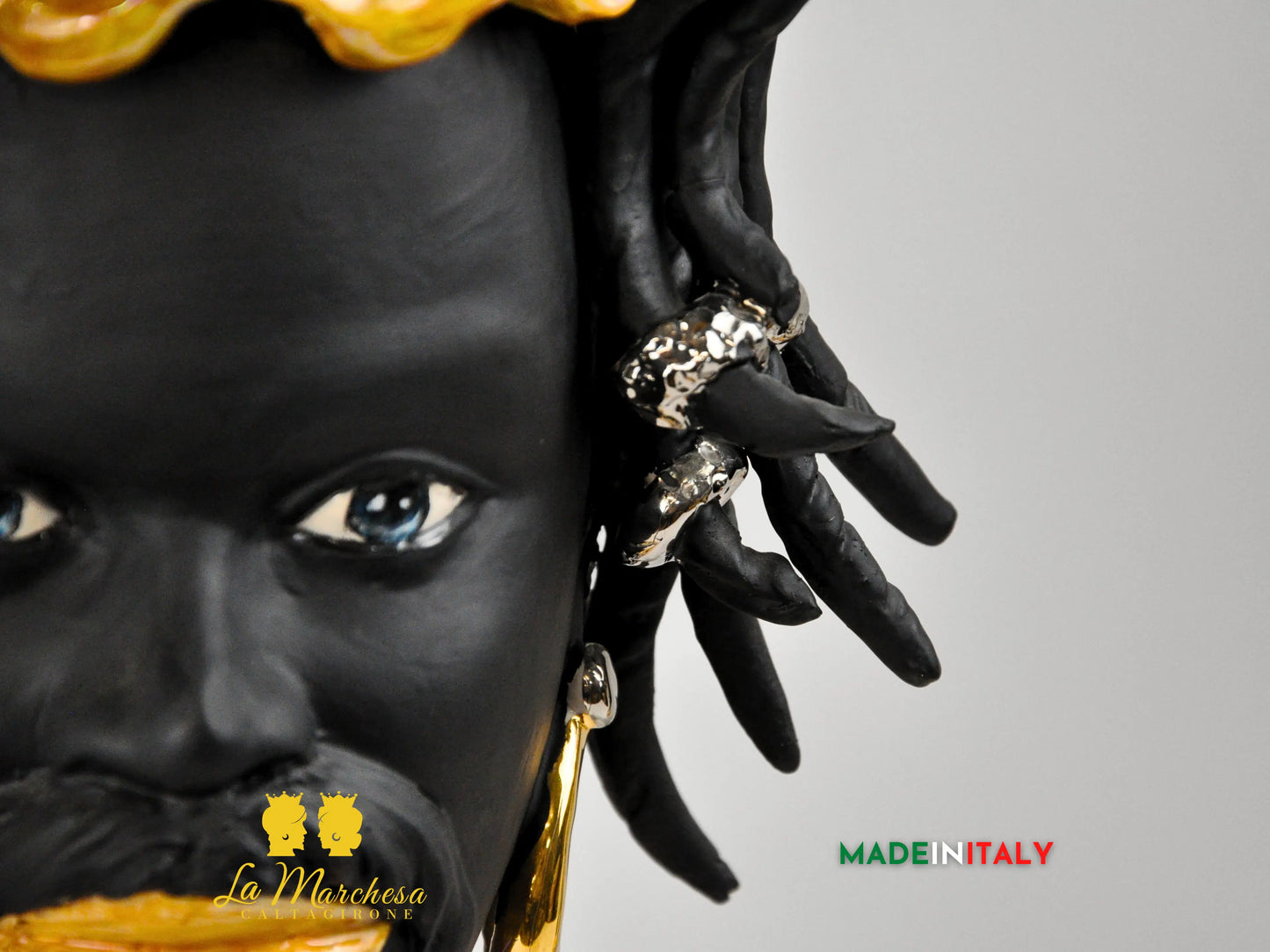 Teste di Moro Design Afro Platino Oro e Madreperla in Ceramica di Caltagirone cm60