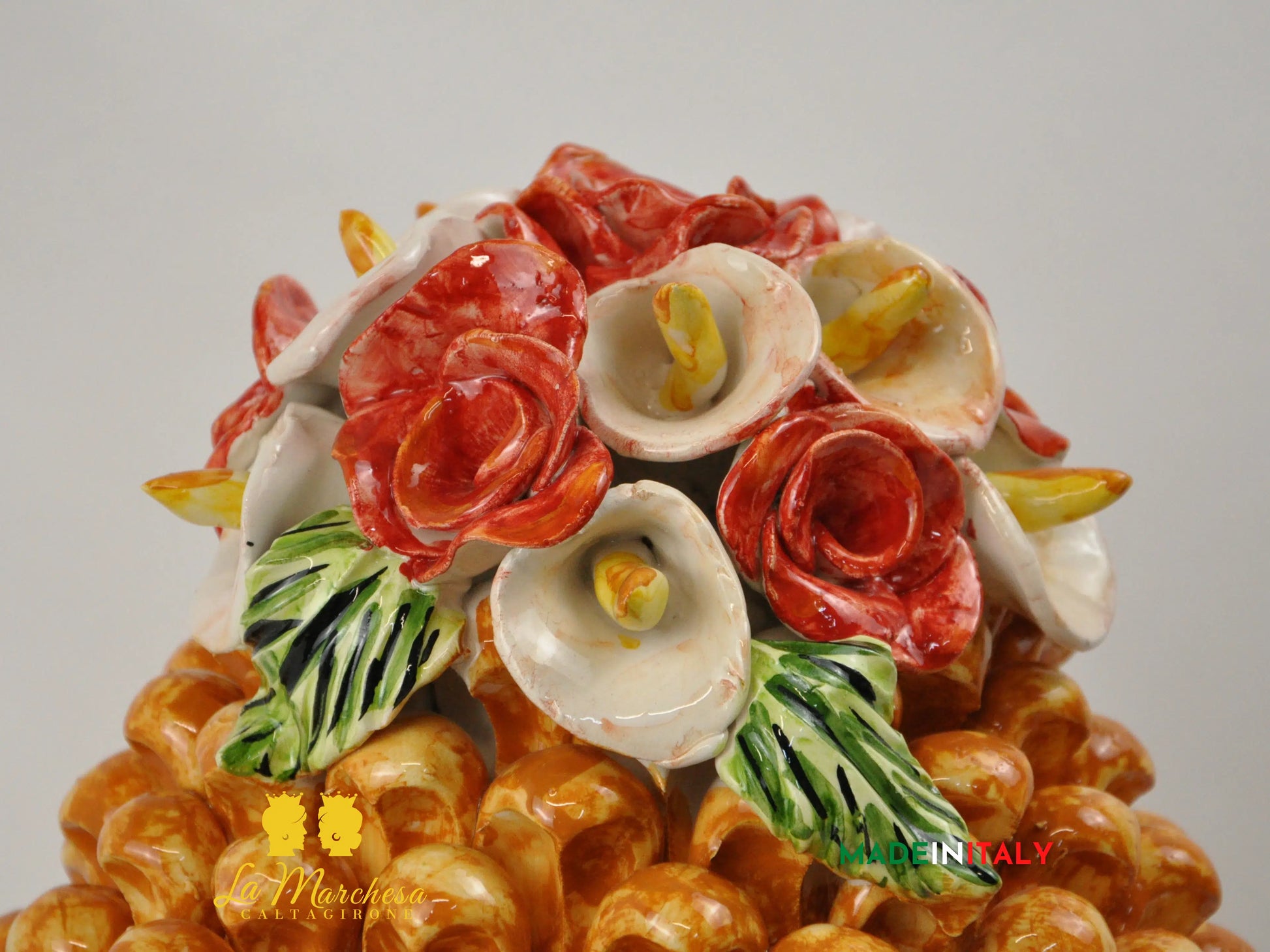 Pigna Siciliana in Ceramica di Caltagirone Applicazioni Fiori - Vari Modelli