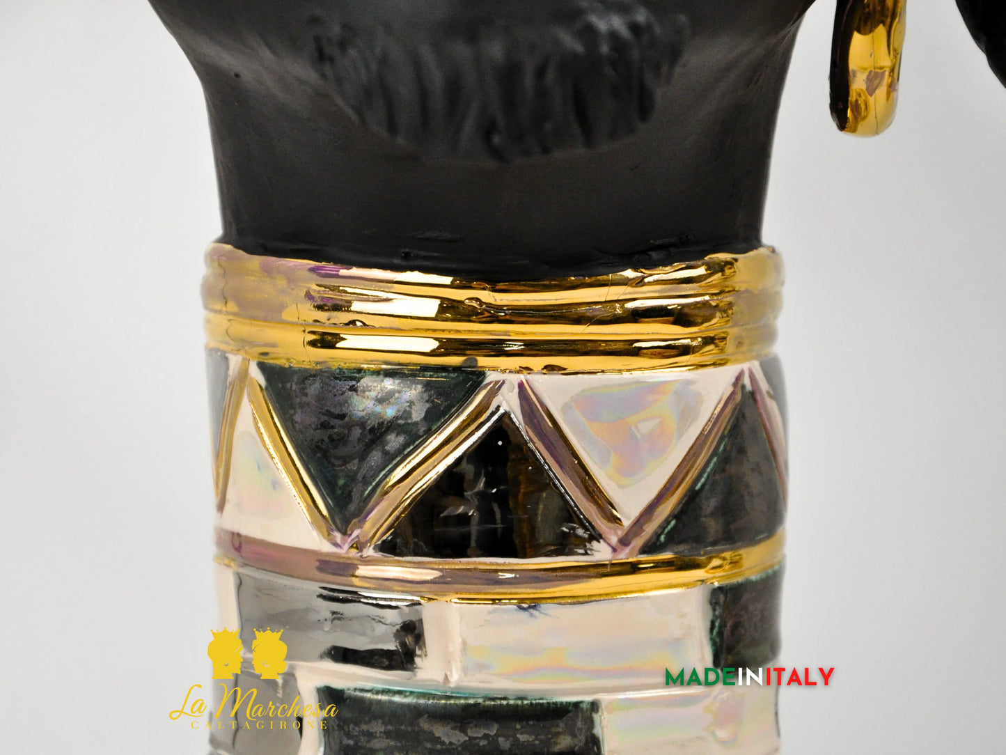 Teste di Moro Design Afro Platino Oro e Madreperla in Ceramica di Caltagirone cm60