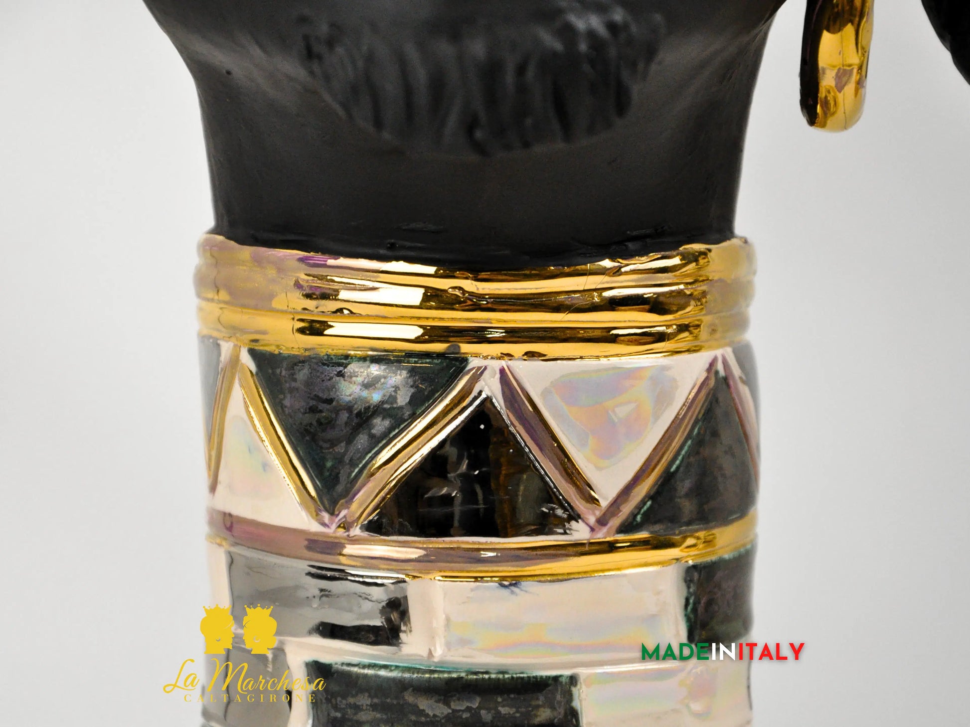 Teste di Moro Design Afro Platino Oro e Madreperla in Ceramica di Caltagirone cm60