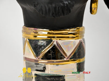 Teste di Moro Design Afro Platino Oro e Madreperla in Ceramica di Caltagirone cm60