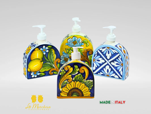 Dispenser Sapone Liquido Decorato in Ceramica di Caltagirone 12cm - Vari Decori