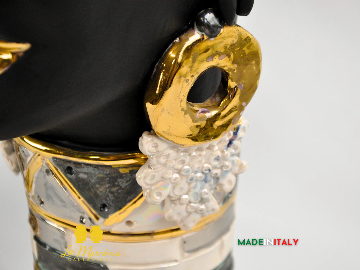 Teste di Moro Design Afro Platino Oro e Madreperla in Ceramica di Caltagirone cm60