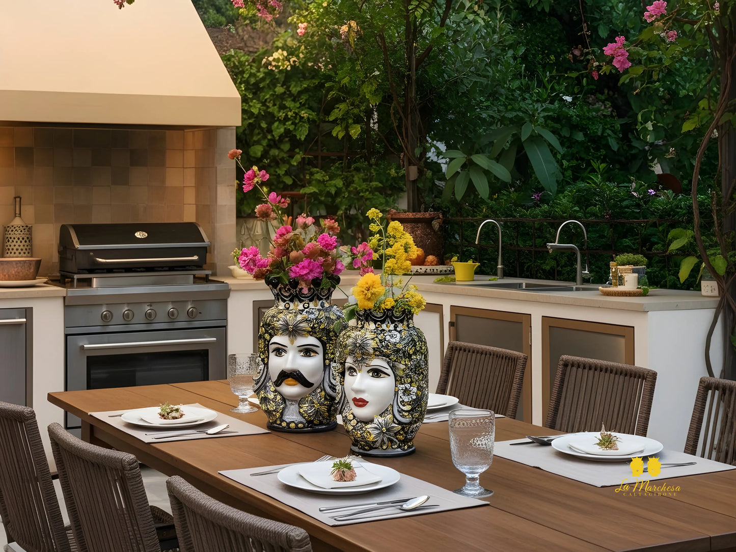 Teste di Moro ceramica di Caltagirone classiche Nero Giallo - varie misure