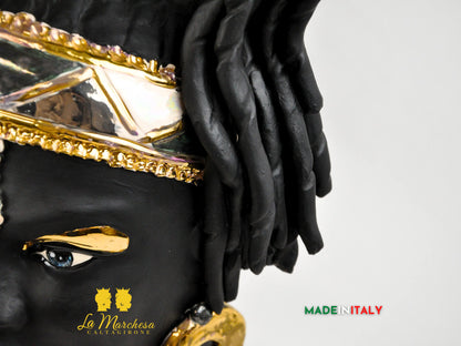 Teste di Moro Design Afro Platino Oro e Madreperla in Ceramica di Caltagirone cm60