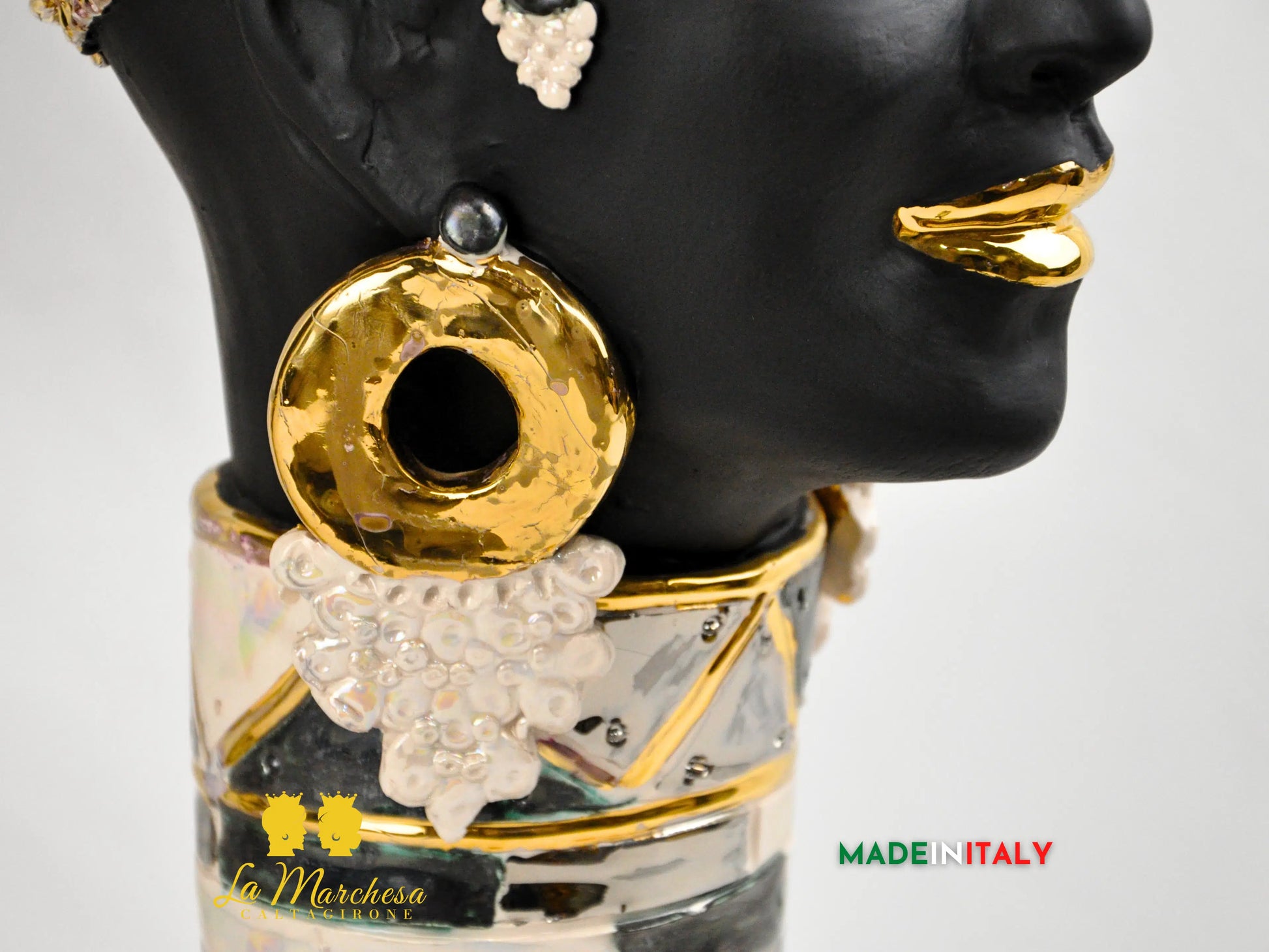 Teste di Moro Design Afro Platino Oro e Madreperla in Ceramica di Caltagirone cm60