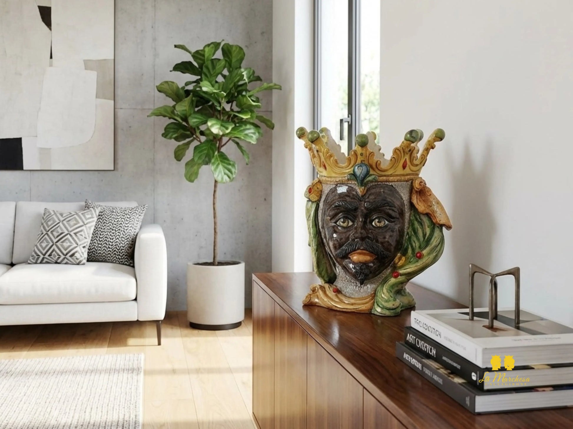 Testa di moro in Ceramica di Caltagirone cm30 madreperla volto nero