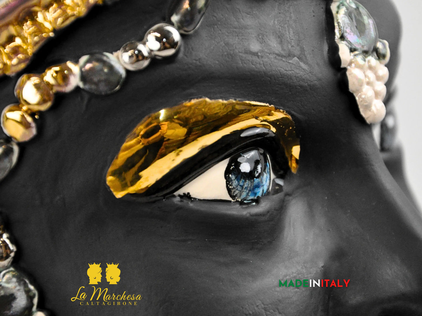 Teste di Moro Design Afro Platino Oro e Madreperla in Ceramica di Caltagirone cm60