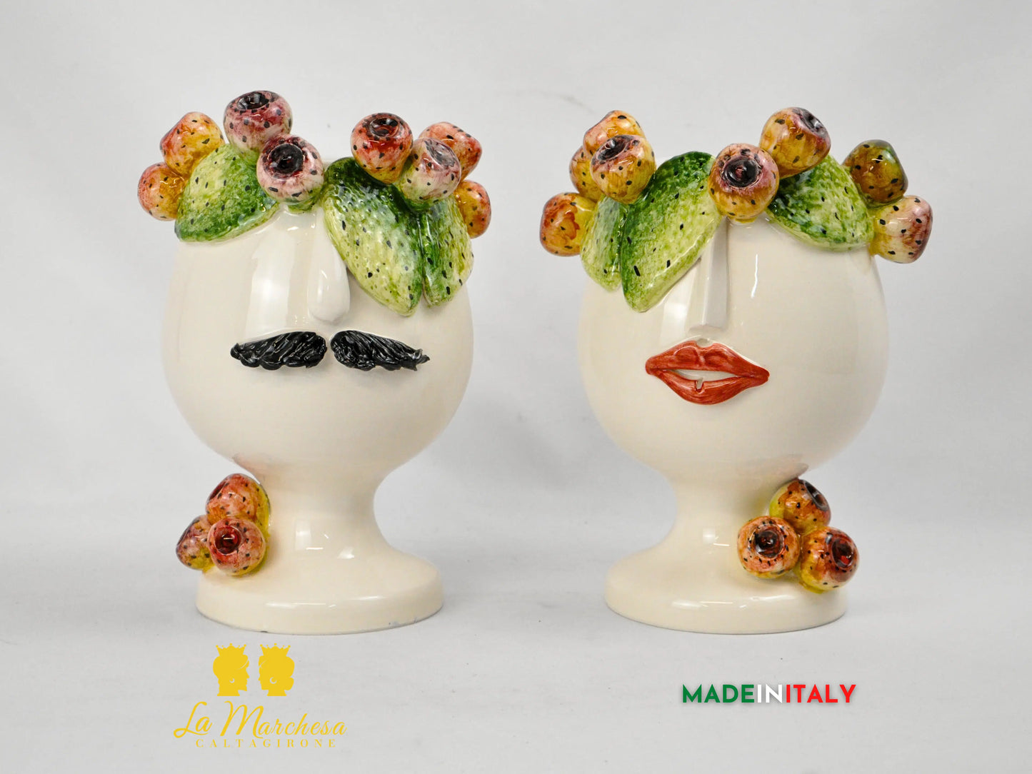 Vaso Design Volto in Ceramica di Caltagirone Fichi D'India 24cm