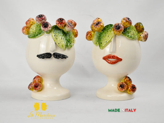 Vaso Design Volto in Ceramica di Caltagirone Fichi D'India 24cm