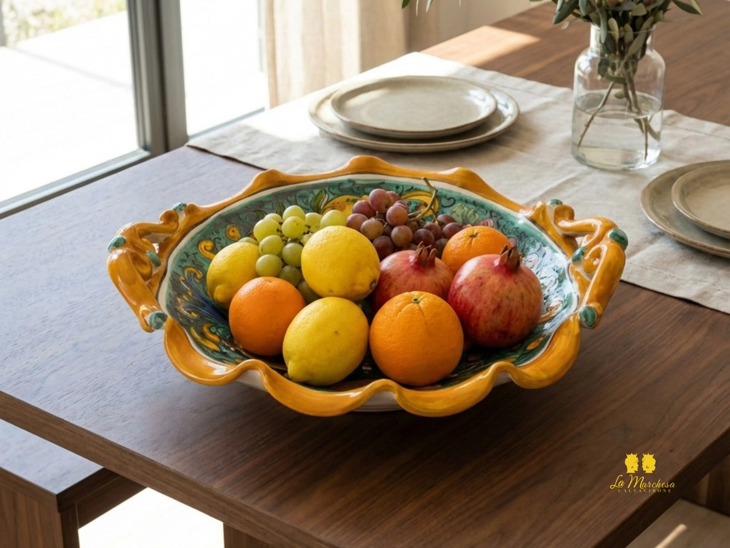 Portafrutta Centrotavola Ceramica di Caltagirone con manici - Varie misure