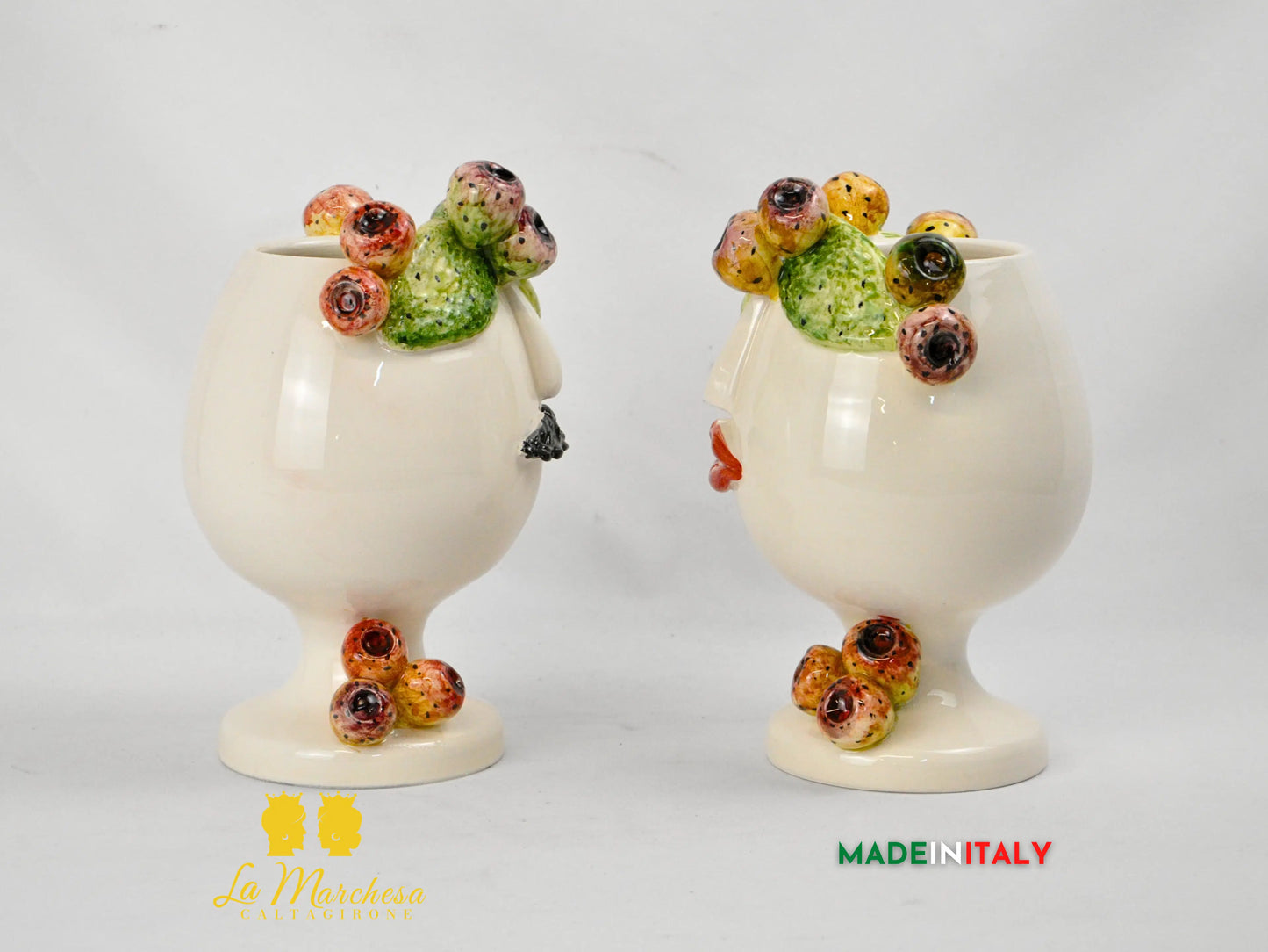 Vaso Design Volto in Ceramica di Caltagirone Fichi D'India 24cm