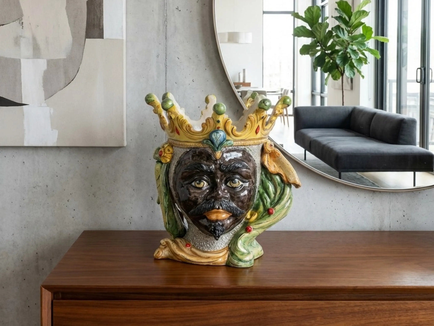 Testa di moro in Ceramica di Caltagirone cm30 madreperla volto nero