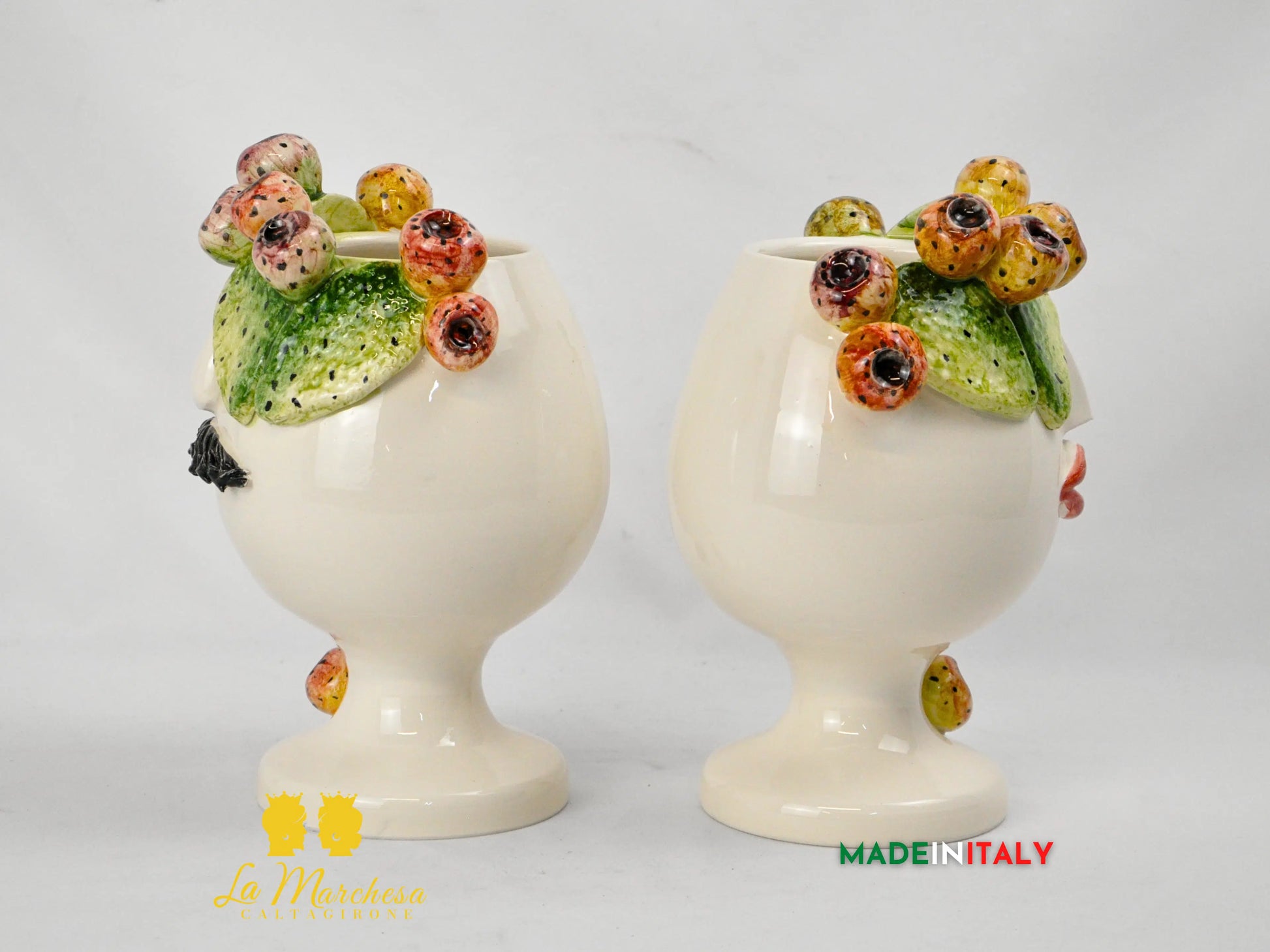 Vaso Design Volto in Ceramica di Caltagirone Fichi D'India 24cm