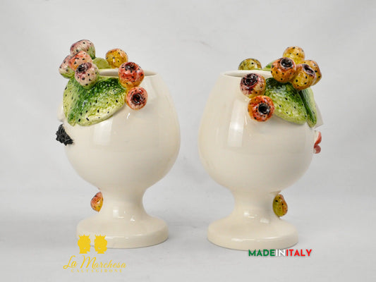 Vaso Design Volto in Ceramica di Caltagirone Fichi D'India 24cm
