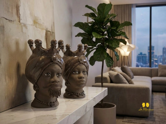 OUTLET - Teste di Moro Marrone Satinato in Ceramica di Caltagirone 42cm