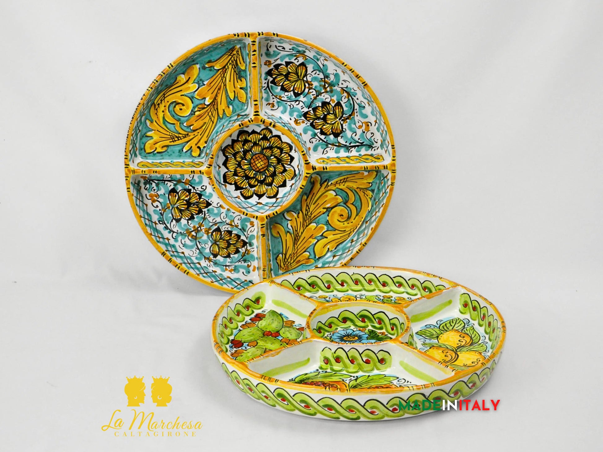 Antipastiera in Ceramica di Caltagirone Tonda 5 Scomparti - Vari Decori