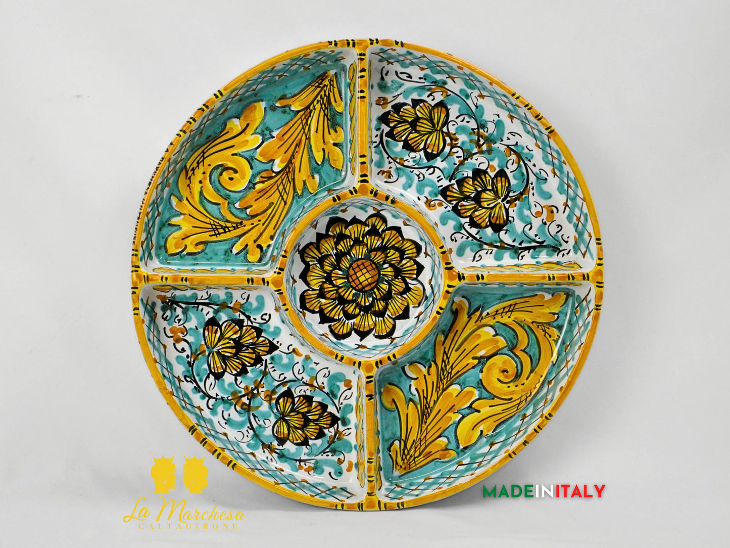 Antipastiera in Ceramica di Caltagirone Tonda 5 Scomparti - Vari Decori