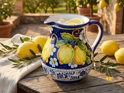 Brocca Caraffa Decoro Frutta Blu in Ceramica di Caltagirone - Vari modelli