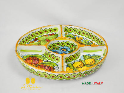Antipastiera in Ceramica di Caltagirone Tonda 5 Scomparti - Vari Decori