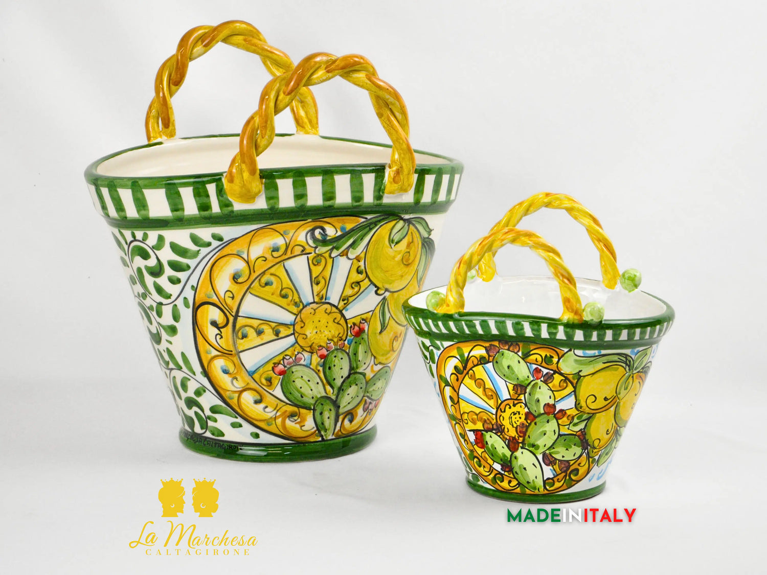 Coffa Siciliana Portavaso Ceramica di Caltagirone Carretto e Fichi D'India- Varie Misure