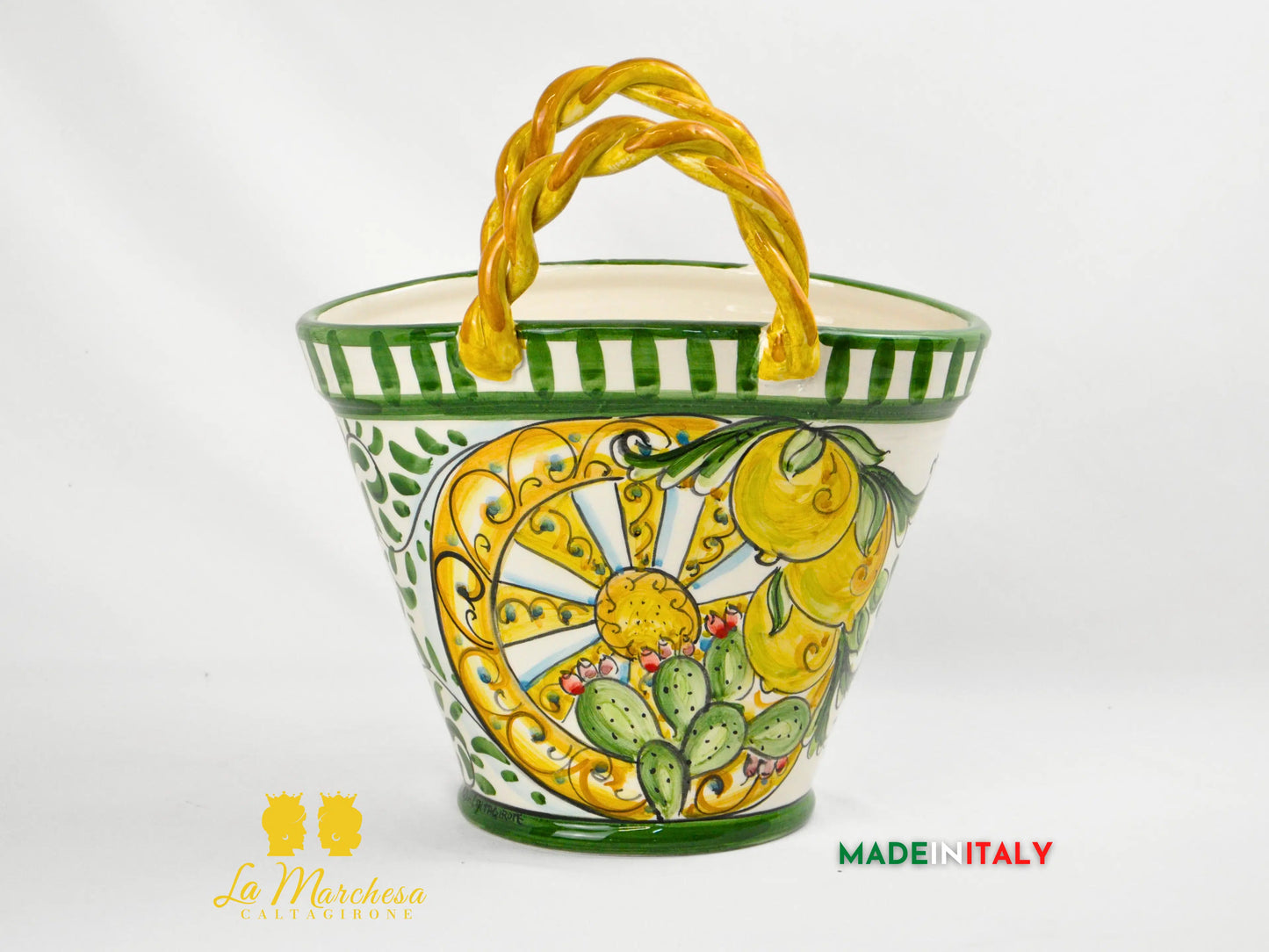 Coffa Siciliana Portavaso Ceramica di Caltagirone Carretto e Fichi D'India- Varie Misure