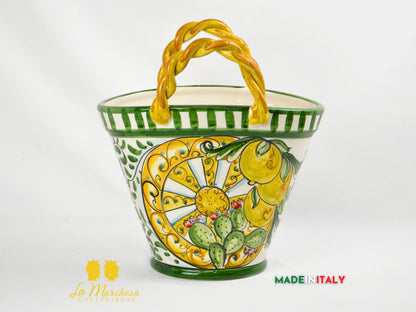 Coffa Siciliana Portavaso Ceramica di Caltagirone Carretto e Fichi D'India- Varie Misure